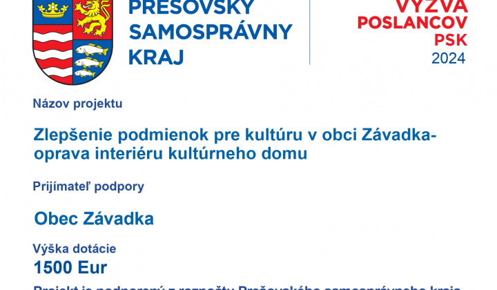 Fotka - Dotácia PSK 2024 – Oprava kultúrneho domu Závadka