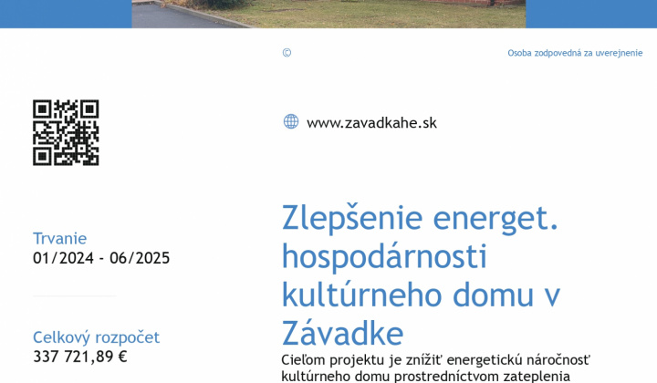 Fotka - Projekt - Zlepšenie energetickej hospodárnosti kultúrneho domu v Závadke
